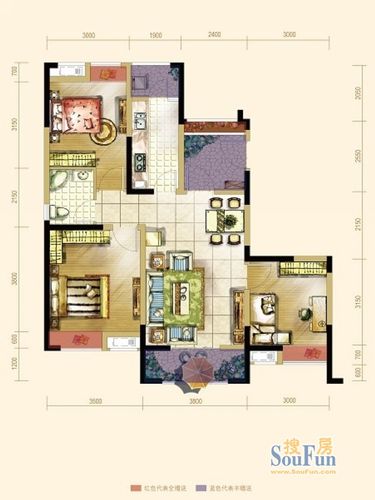 大成郡户型图一期E3户型3室2厅1卫1厨